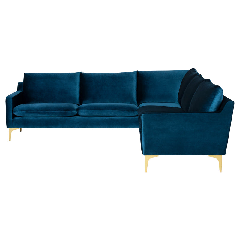 Anders Midnight Blue Brushed Gold Legs L Sectional | Nuevo - HGSC835