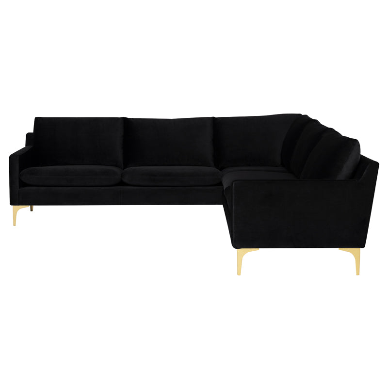 Anders Black Velour Brushed Gold Legs L Sectional | Nuevo - HGSC836