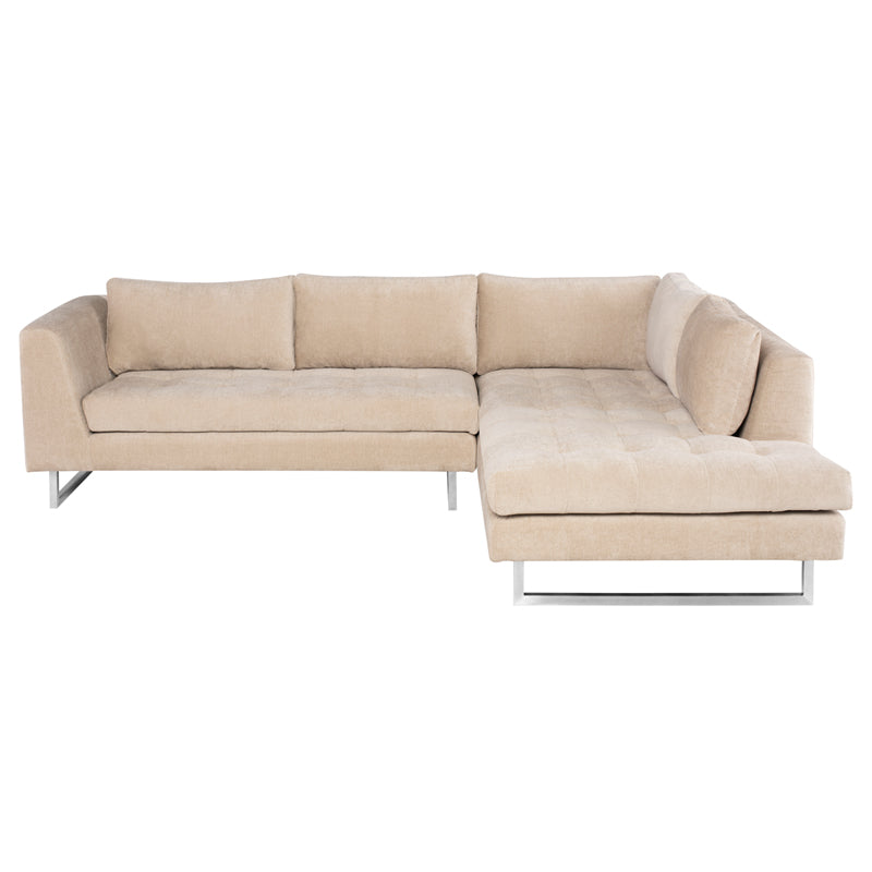 Janis Almond Brushed Stainless Legs Sectional | Nuevo - HGSC857