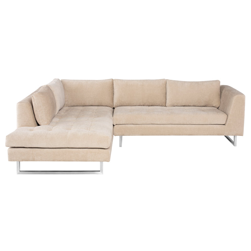 Janis Almond Brushed Stainless Legs Sectional | Nuevo - HGSC859