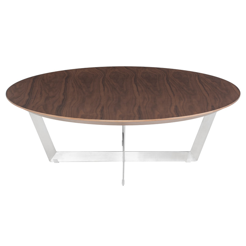 Dixon Walnut Veneer Top Brushed Stainless Base Coffee Table | Nuevo - HGSD462