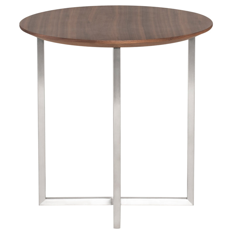 Dixon Walnut Veneer Top Brushed Stainless Base Side Table | Nuevo - HGSD514