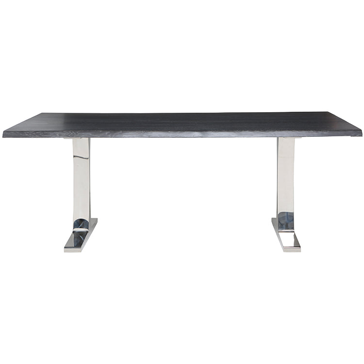 Toulouse Oxidized Grey Oak Top Polished Stainless Legs Dining Table | Nuevo - HGSR321