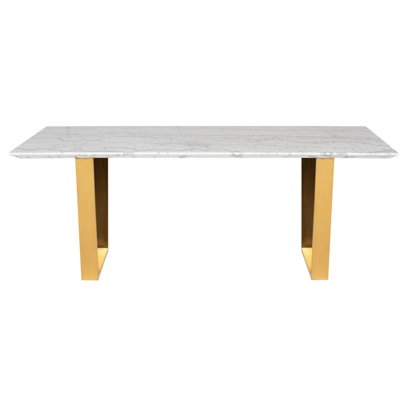 Catrine White Marble Top Brushed Gold Legs Dining Table | Nuevo - HGSX139