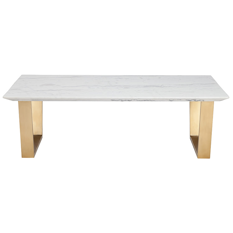 Catrine White Marble Top Brushed Gold Legs Coffee Table | Nuevo - HGSX140