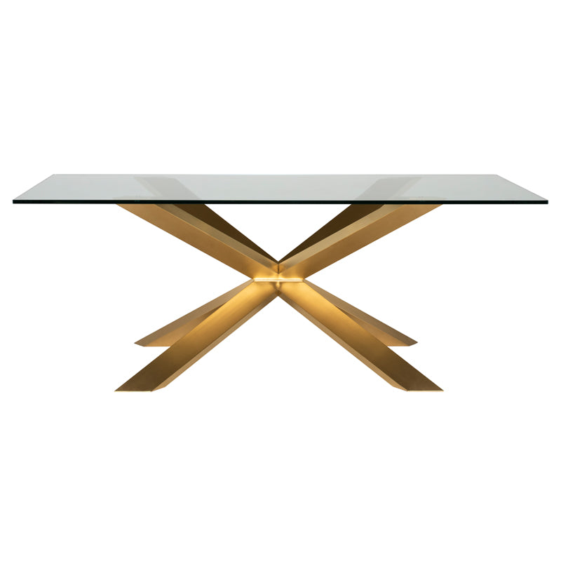 Couture Brushed Gold Base Clear Tempered Glass Top Dining Table | Nuevo - HGSX148