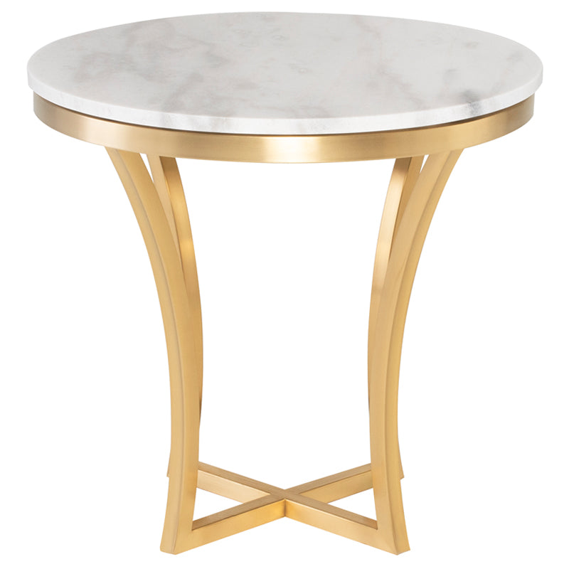 Aurora White Marble Top Brushed Gold Base Side Table | Nuevo - HGSX152