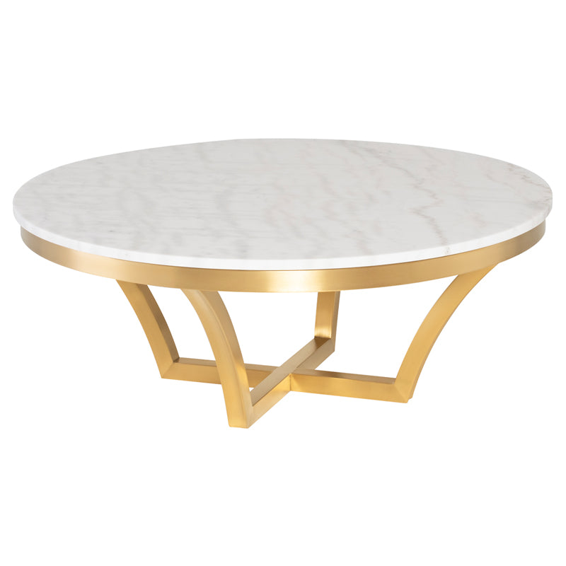 Aurora White Marble Top Brushed Gold Base Coffee Table | Nuevo - HGSX153