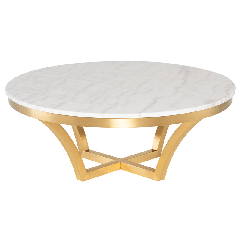 Aurora White Marble Top Brushed Gold Base Coffee Table | Nuevo - HGSX153
