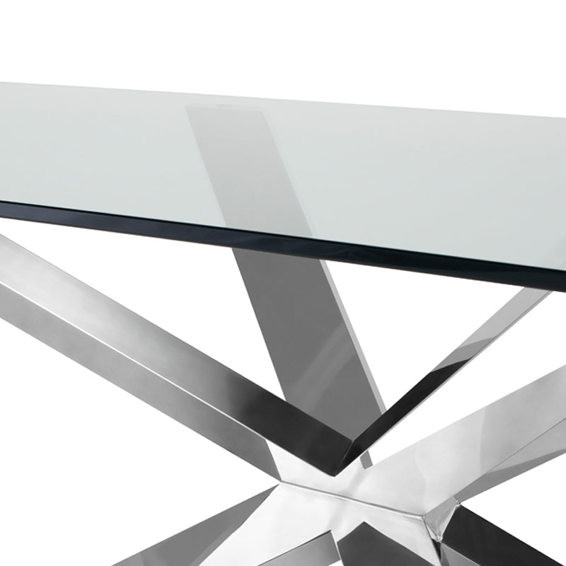 Couture Polished Stainless Base Clear Tempered Glass Top Dining Table | Nuevo - HGSX158