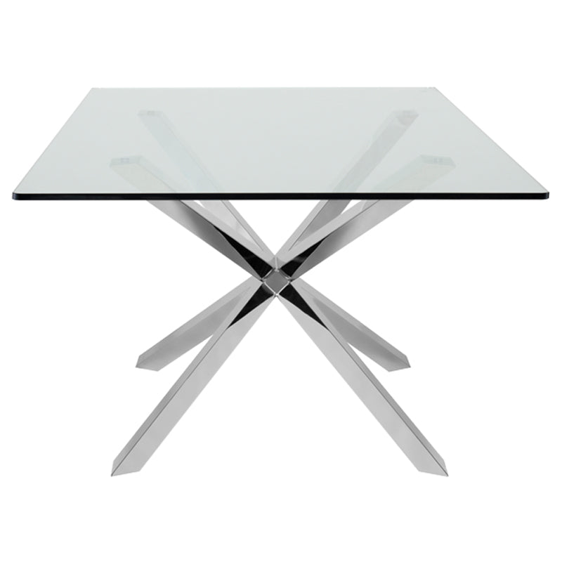 Couture Polished Stainless Base Clear Tempered Glass Top Dining Table | Nuevo - HGSX158