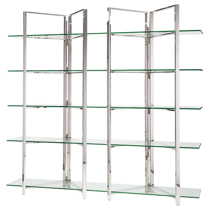 Elton Polished Stainless Frame Clear Tempered Glass Shelves Shelves | Nuevo - HGSX186