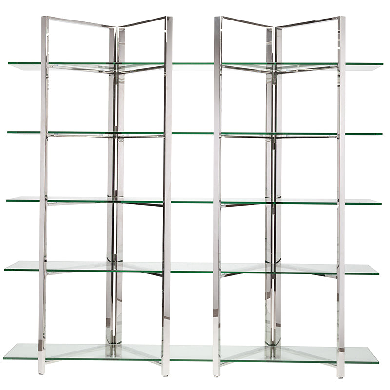 Elton Polished Stainless Frame Clear Tempered Glass Shelves Shelves | Nuevo - HGSX186