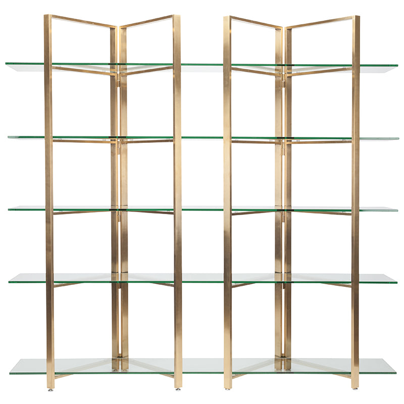 Elton Polished Gold Frame Clear Tempered Glass Shelves Shelves | Nuevo - HGSX188