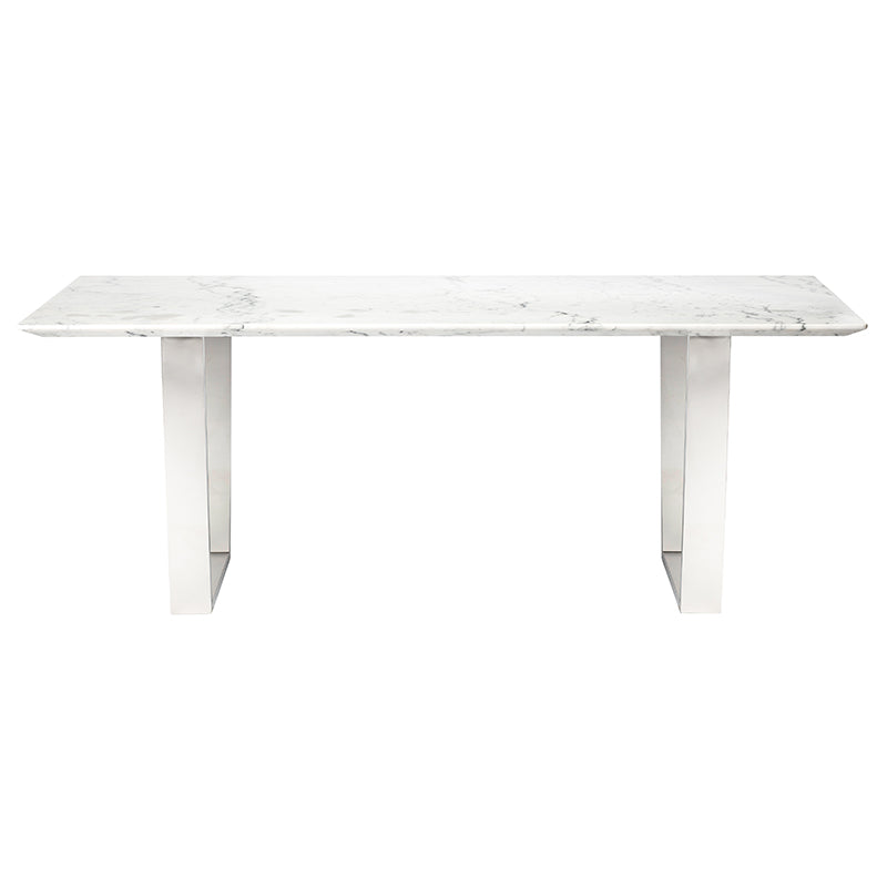 Catrine White Marble Top Polished Stainless Legs Dining Table | Nuevo - HGSX192