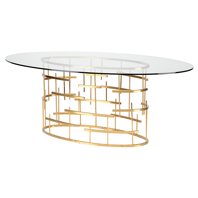 Oval Tiffany Brushed Gold Base Clear Tempered Glass Top Dining Table | Nuevo - HGSX220