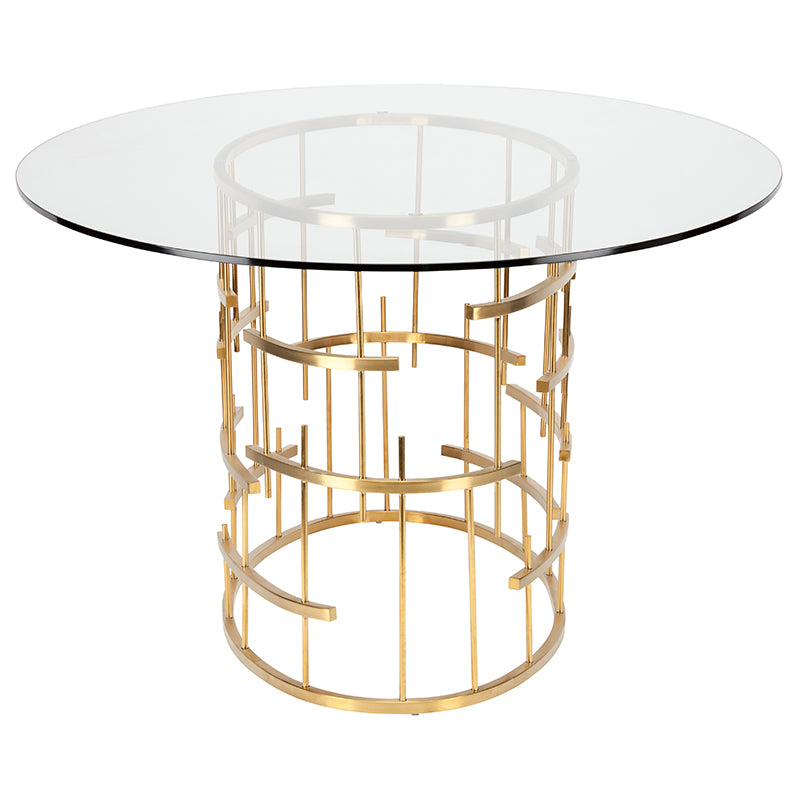 Oval Tiffany Brushed Gold Base Clear Tempered Glass Top Dining Table | Nuevo - HGSX220