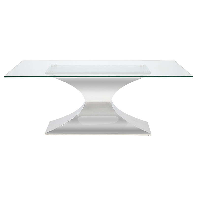 Praetorian Polished Stainless Base Clear Tempered Glass Top Dining Table | Nuevo - HGSX222