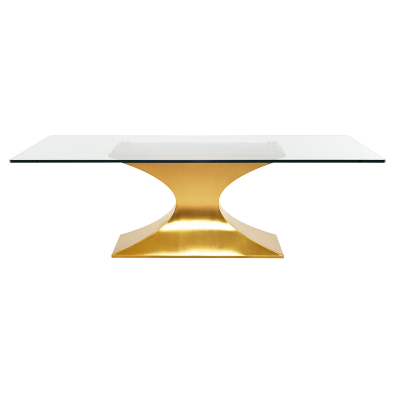 Praetorian Brushed Gold Base Clear Tempered Glass Top Dining Table | Nuevo - HGSX224