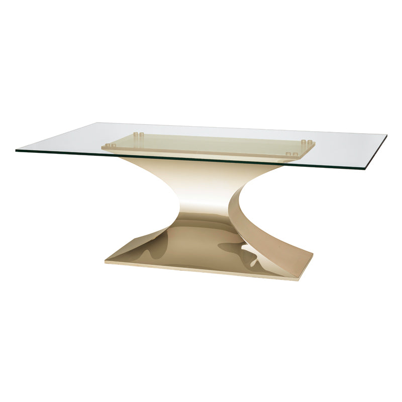 Praetorian Brushed Gold Base Clear Tempered Glass Top Dining Table | Nuevo - HGSX225
