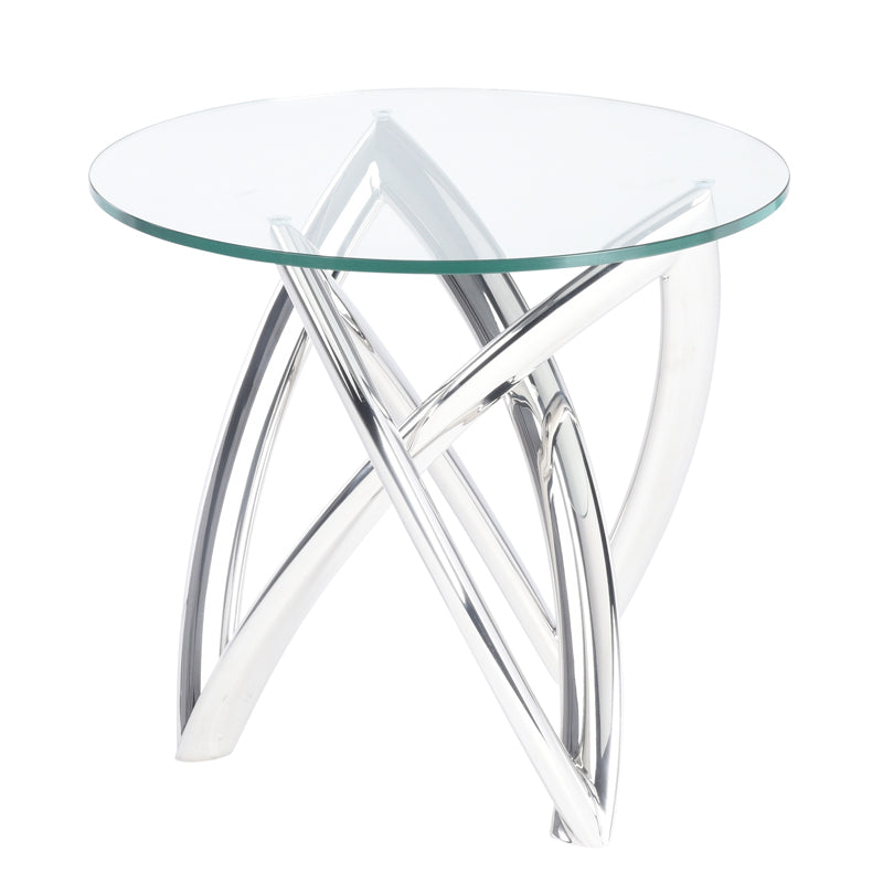 Martina Polished Stainless Base Clear Tempered Glass Top Side Table | Nuevo - HGTB487