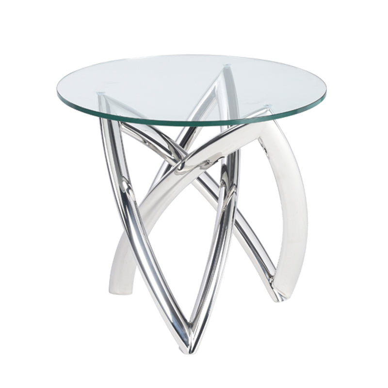Martina Polished Stainless Base Clear Tempered Glass Top Side Table | Nuevo - HGTB487