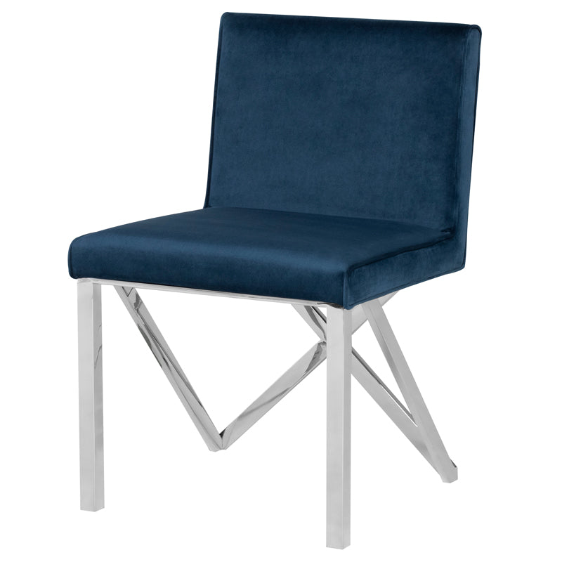 Talbot Peacock Velour Seat Polished Stainless Frame Dining Chair | Nuevo - HGTB562