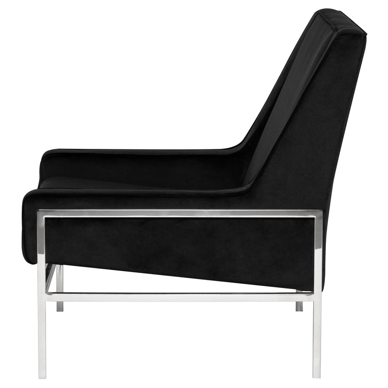 Theodore Black Velour Seat Polished Stainless Frame Occasional Chair | Nuevo - HGTB582