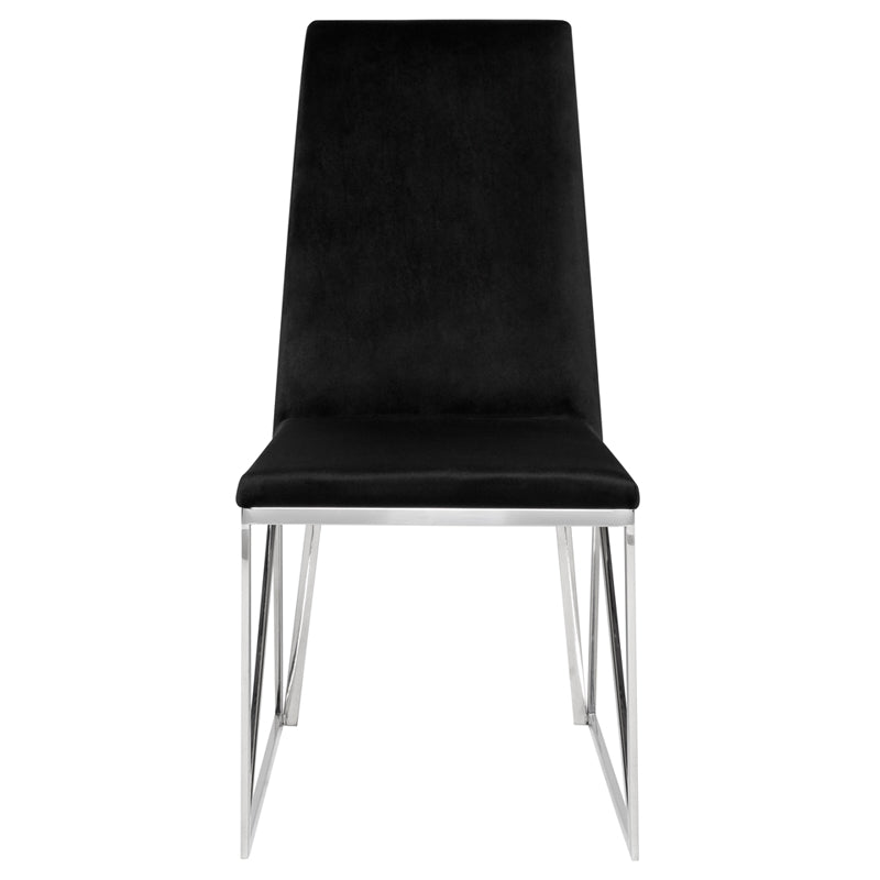 Caprice Black Velour Seat Polished Stainless Frame Dining Chair | Nuevo - HGTB586