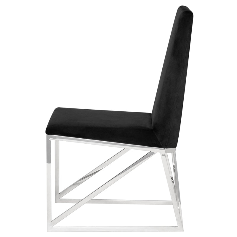 Caprice Black Velour Seat Polished Stainless Frame Dining Chair | Nuevo - HGTB586