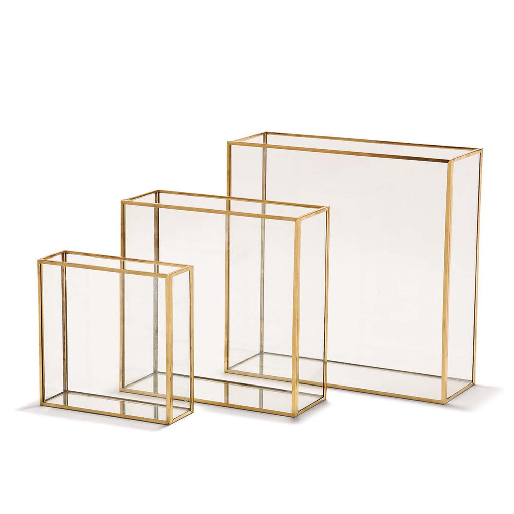 Two's Company Windows Square Vases with Gold Metal Trim (set of 3)
