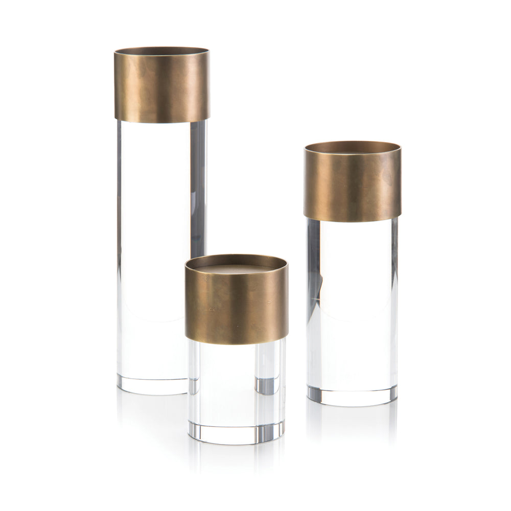 Set Of Three Crystal And Antique Brass Candleholders | John-Richard - JRA-10590S3