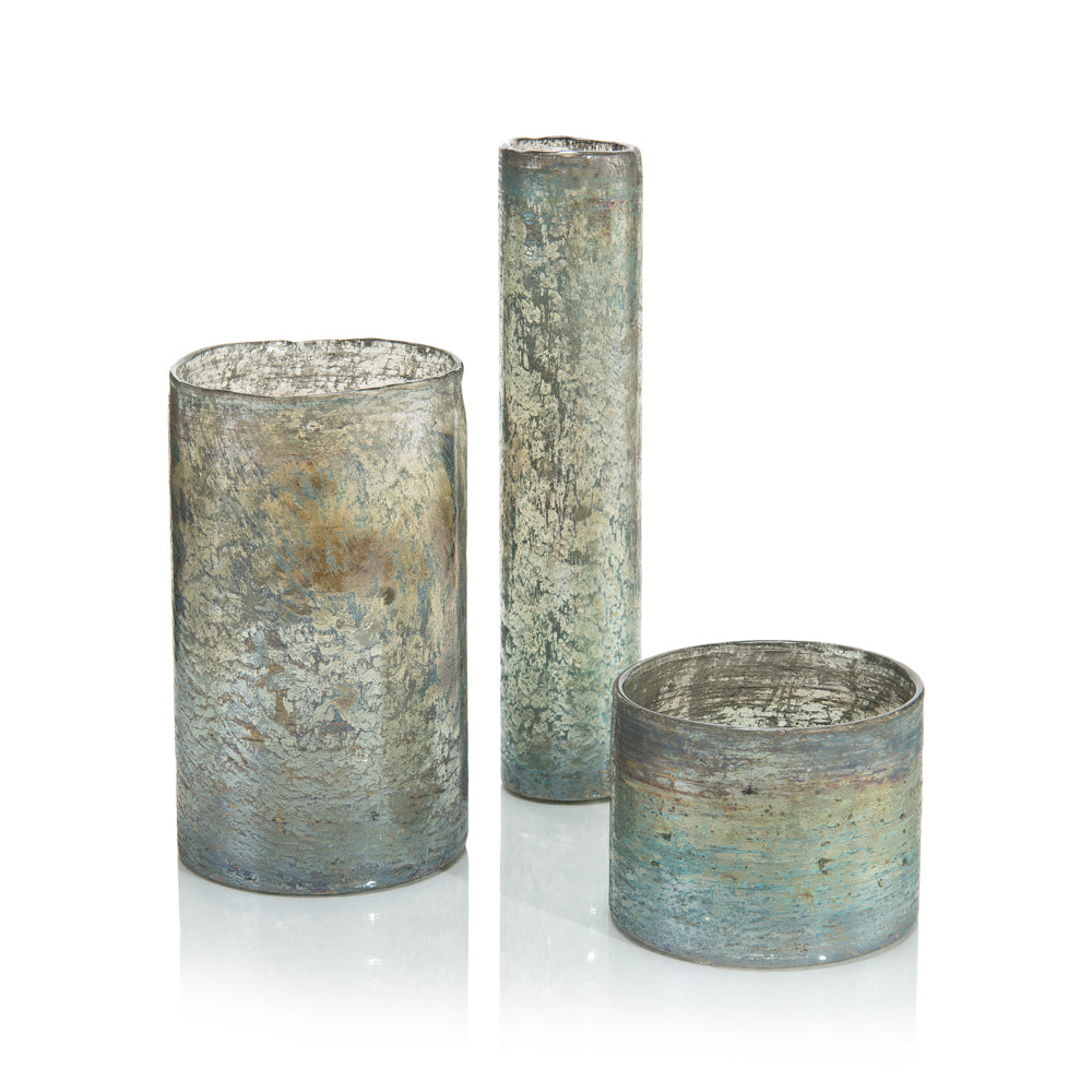 Set Of Three Foil And Green Cylindrical Vases | John-Richard - JRA-10720S3