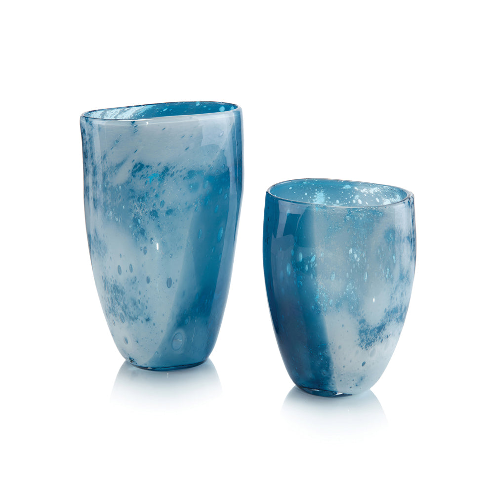 Set Of Two Skies Of Blue And Clouds Of White Glass Vases | John-Richard - JRA-10835S2