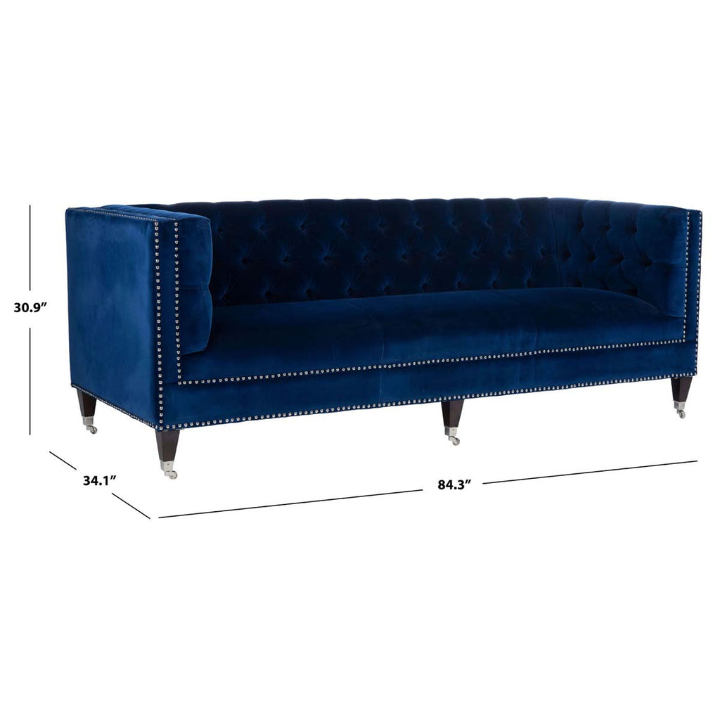 Safavieh Couture Miller Tufted Velvet Sofa - Navy Blue