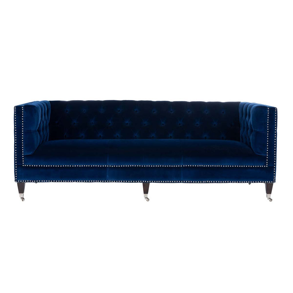 Safavieh Couture Miller Tufted Velvet Sofa - Navy Blue