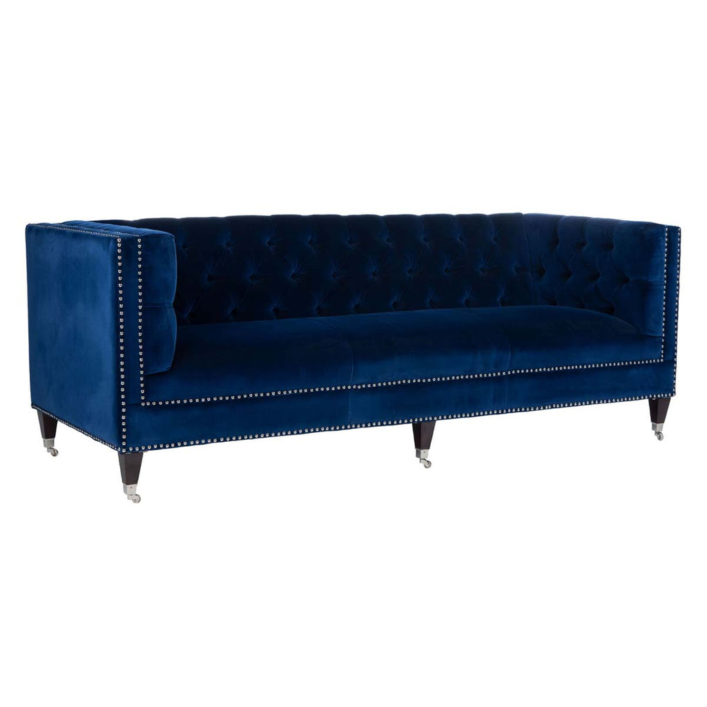 Safavieh Couture Miller Tufted Velvet Sofa - Navy Blue