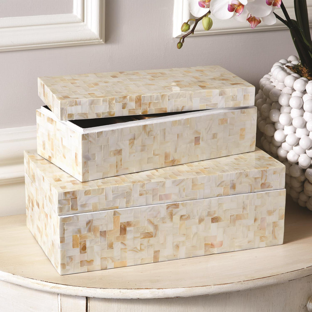 Two's Company Lamina Decorative Covered Boxes with Herringbone Pattern (set of 2)