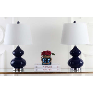 Safavieh Eva 24 Inch H Double Gourd Glass Lamp-Navy (Set of 2)