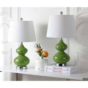 Safavieh Eva 24 Inch H Double Gourd Glass Lamp - Green (Set of 2)