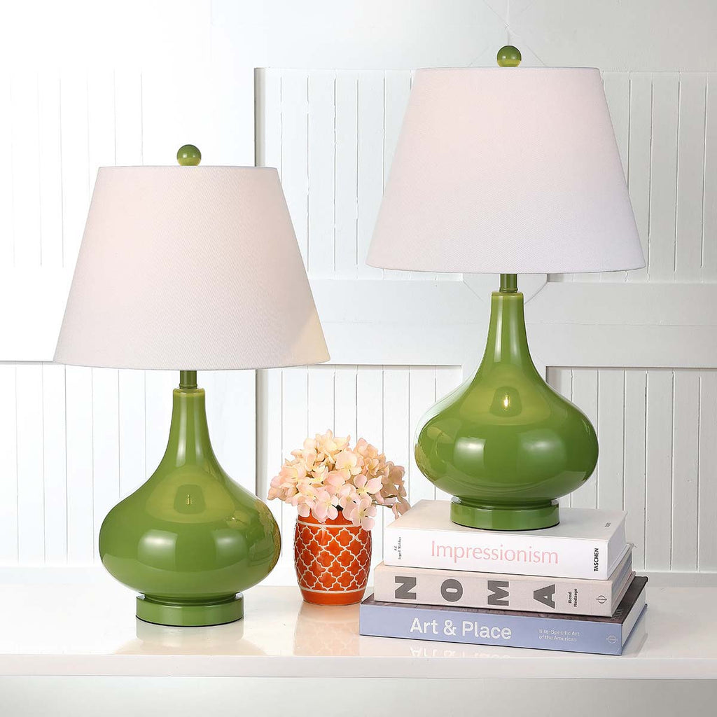 Safavieh Amy 24 Inch H Gourd Glass Lamp-Green (Set of 2)