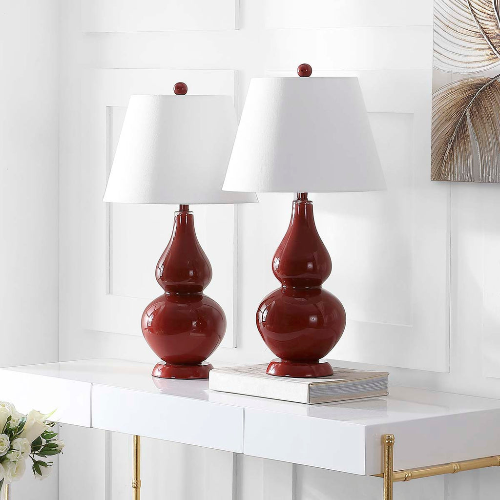 Safavieh Cybil 26 Inch H Double Gourd Lamp - Red (Set of 2)