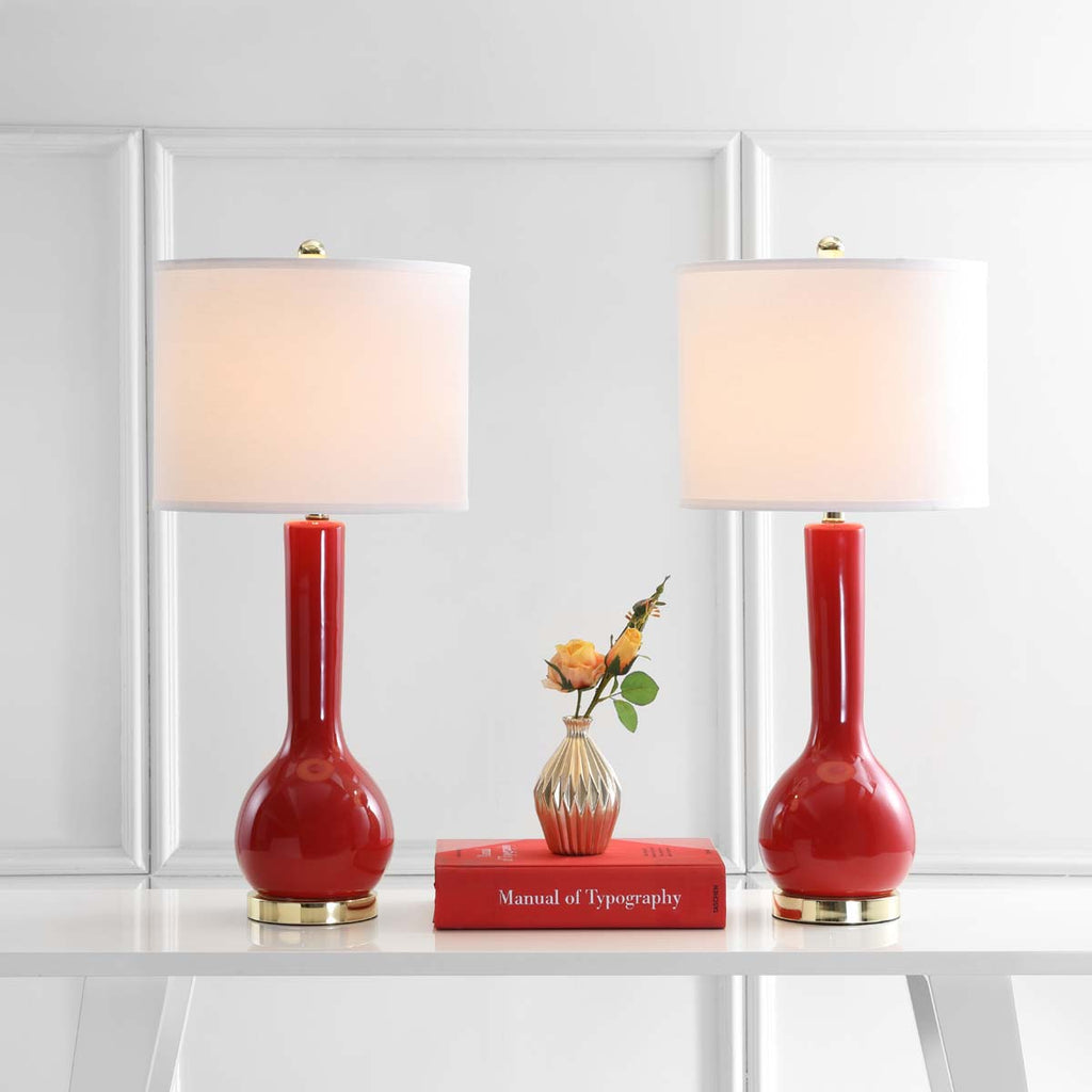 Safavieh Mae 30.5 Inch H Long Neck Ceramic Table Lamp-Red (Set of 2)