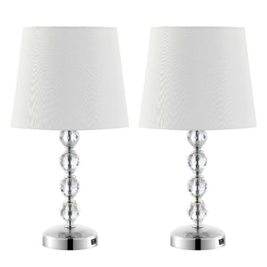 Safavieh Nola Stacked Crystal Ball Lamp/Usb - Clear / Chrome (Set of 2)