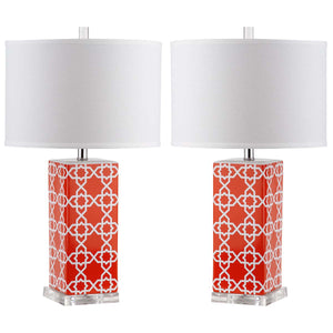 Safavieh Quatrefoil 27 Inch H Table Lamp-Orange (Set of 2)
