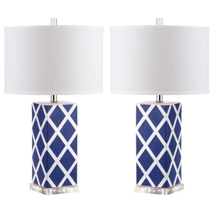 Safavieh Garden 27 Inch H Lattice Table Lamp-Navy (Set of 2)