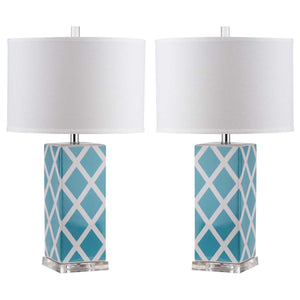 Safavieh Garden 27 Inch H Lattice Table Lamp-Light Blue (Set of 2)