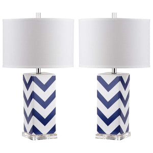 Safavieh Chevron 27 Inch H Stripe Table Lamp-Navy (Set of 2)