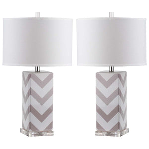 Safavieh Chevron 27 Inch H Stripe Table Lamp-Grey (Set of 2)