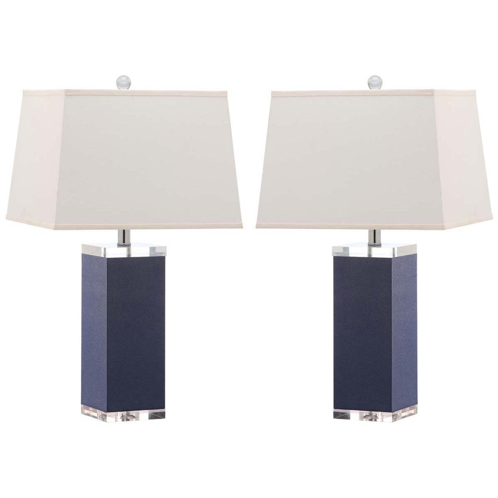 Safavieh Deco 27 Inch H Leather Table Lamp-Navy (Set of 2)